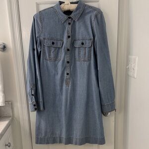 J. Crew Chambray Blue Button-Up lightweight popover dress